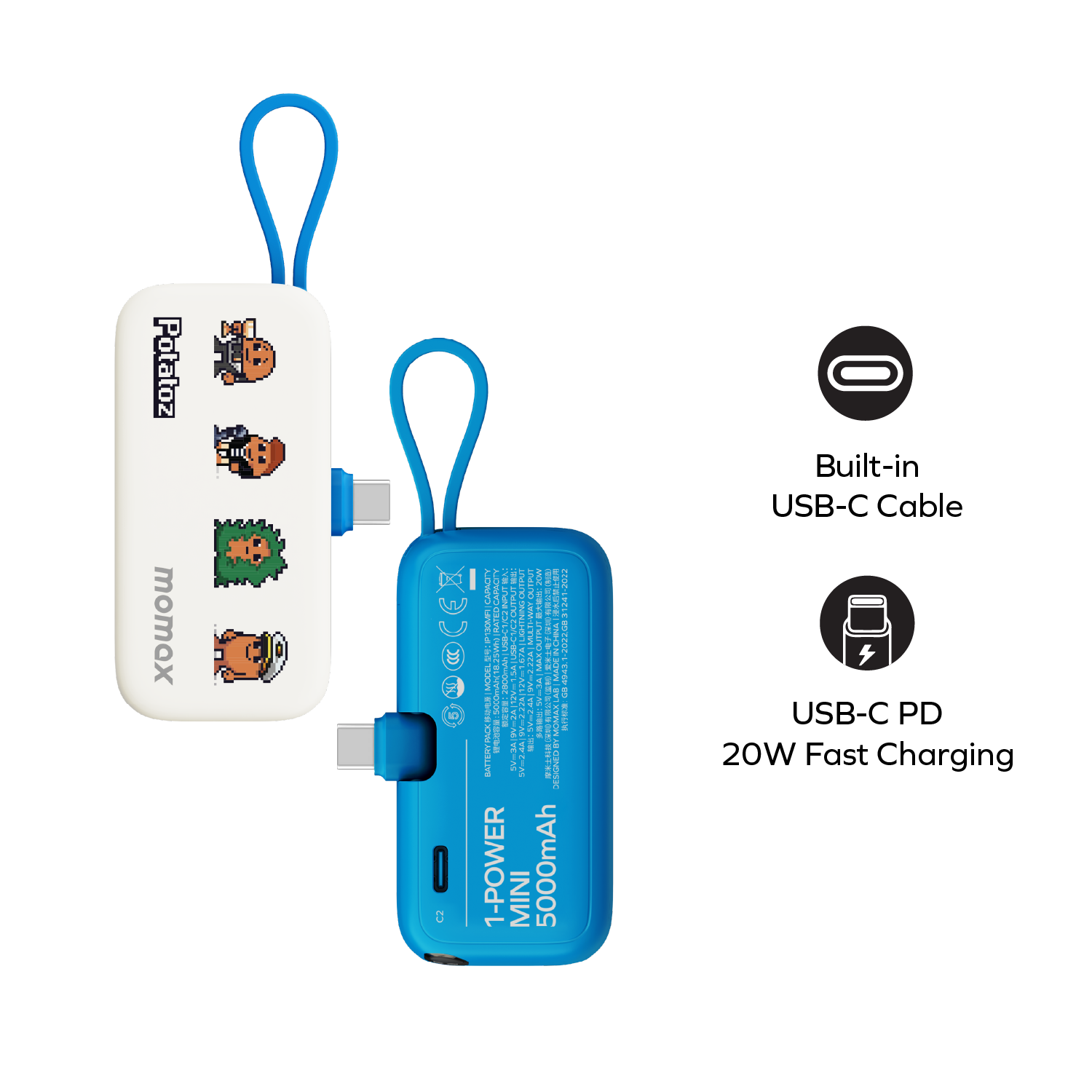 1-Power Mini 5000mAh 内置可折叠USB-C移動電源 (CCC 認證)