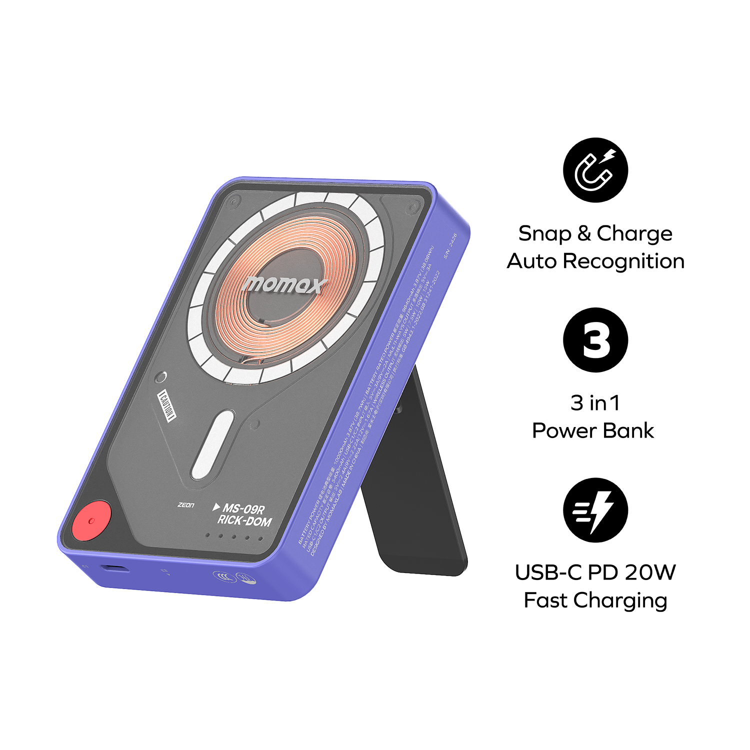 1-Power X Pro+ 10000mAh 內置USB-C線移動源支架