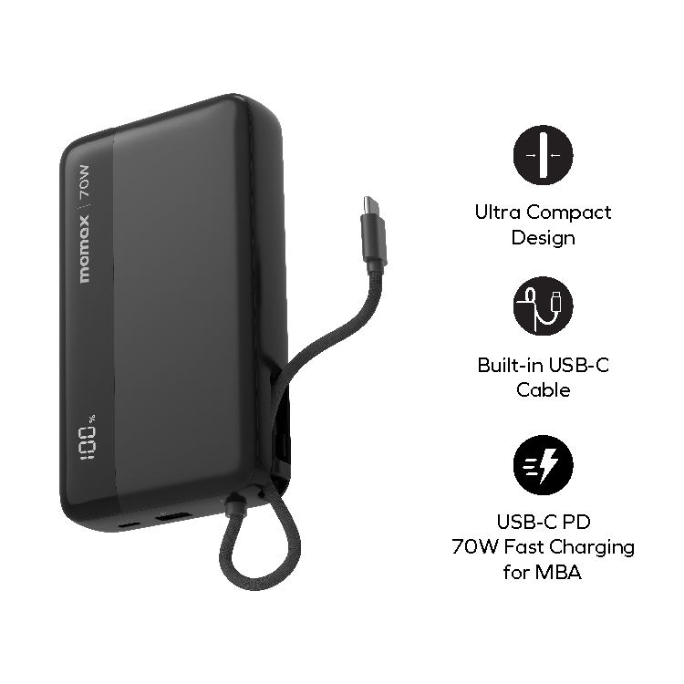 1-Power Ultra+ 20000mAh 內置 USB-C 線 70W 移動電源
