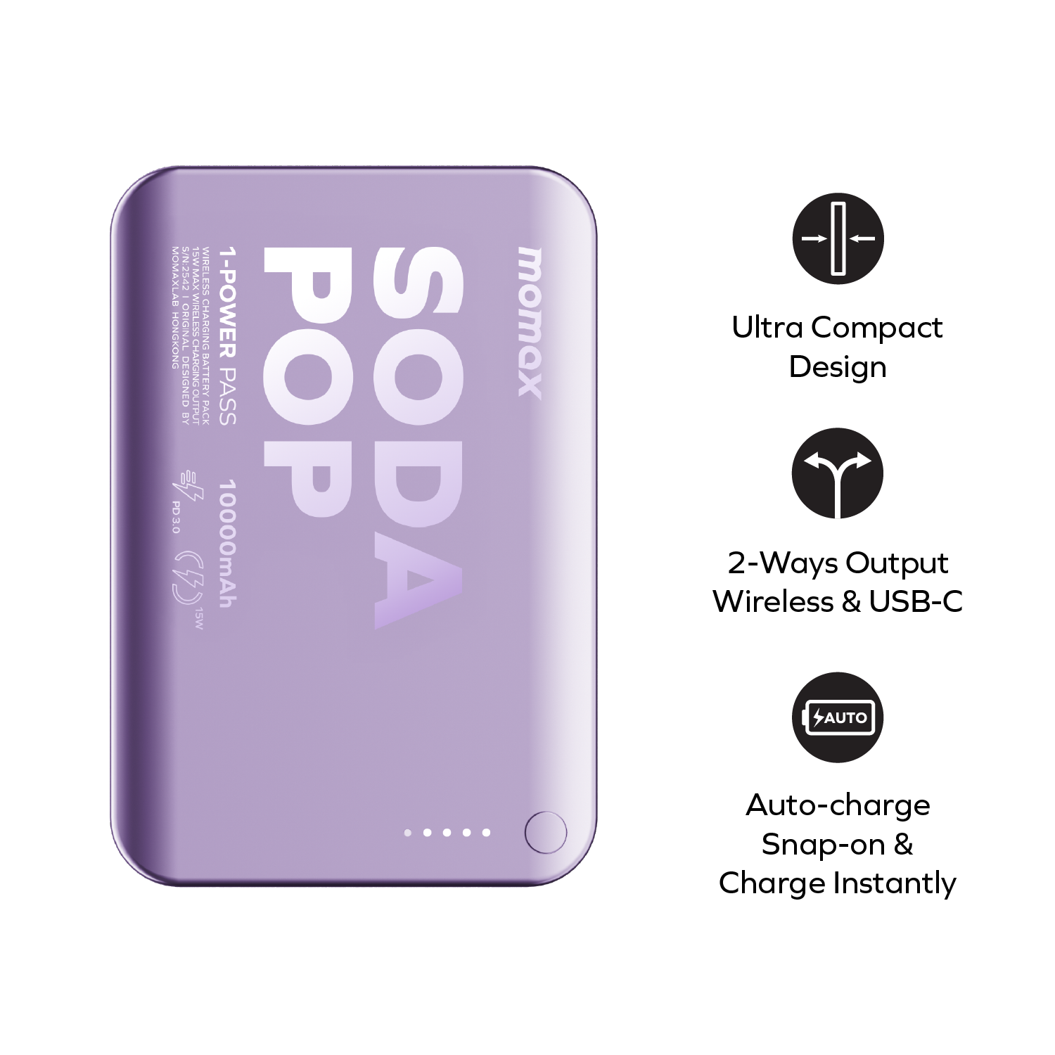 1-Power Pass 10000mAh Magnetic Wireless Battery Pack