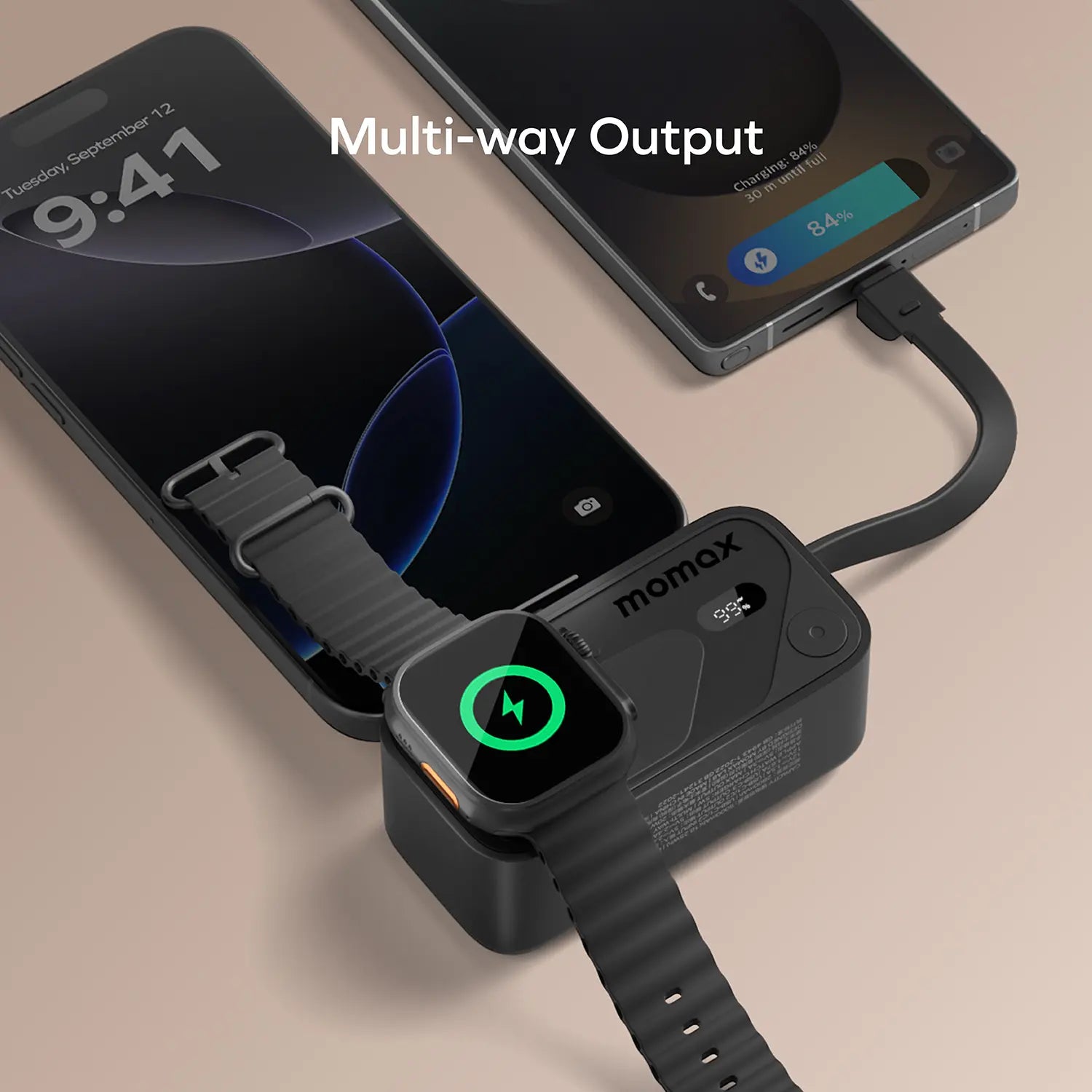 1-Power X Pro Mini⁺ 5000mAh 內置USB-C 可摺疊充電插頭及 USB-C 線移動電源配備 Apple Watch 快速充電器