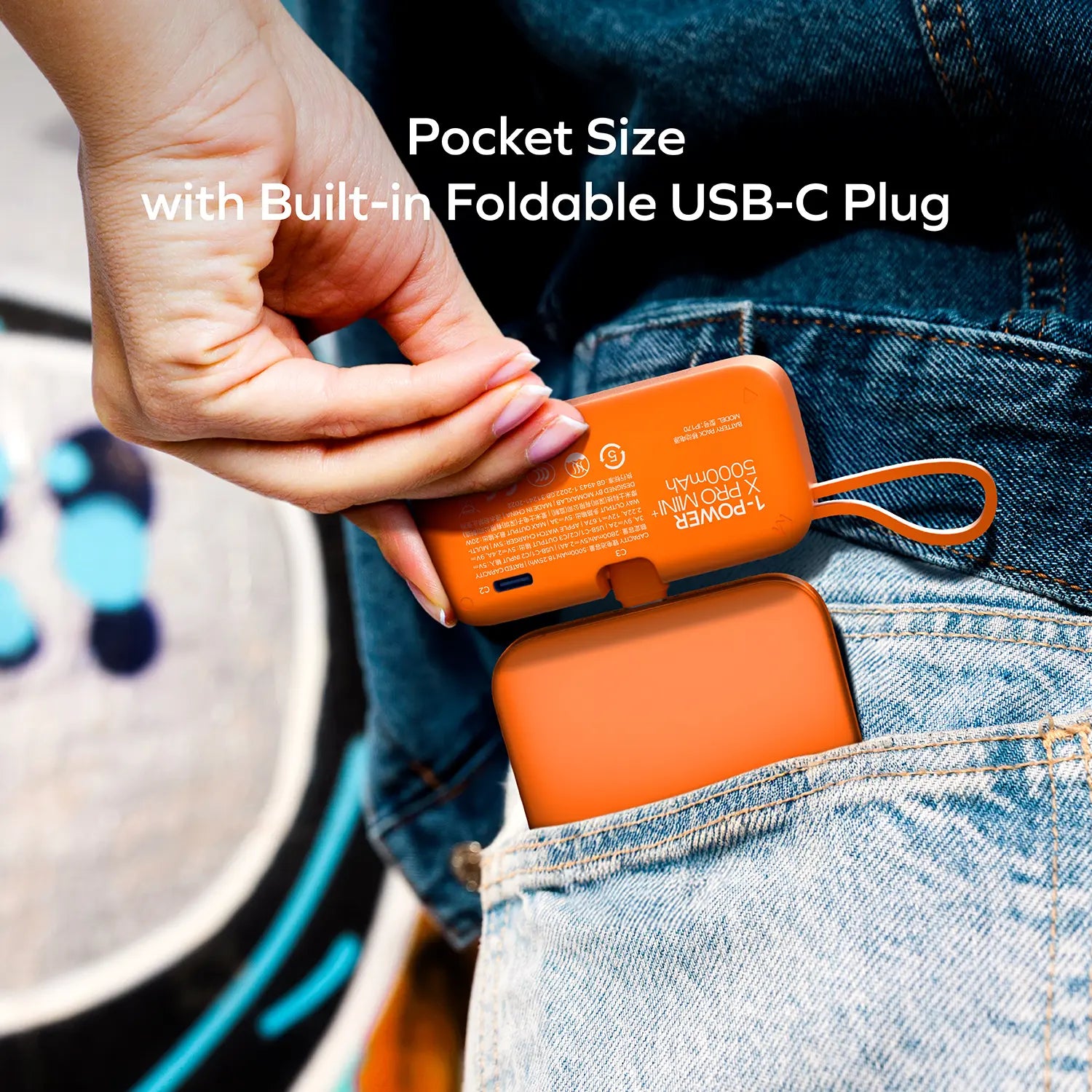 1-Power X Pro Mini⁺ 5000mAh 內置USB-C 可摺疊充電插頭及 USB-C 線移動電源配備 Apple Watch 快速充電器