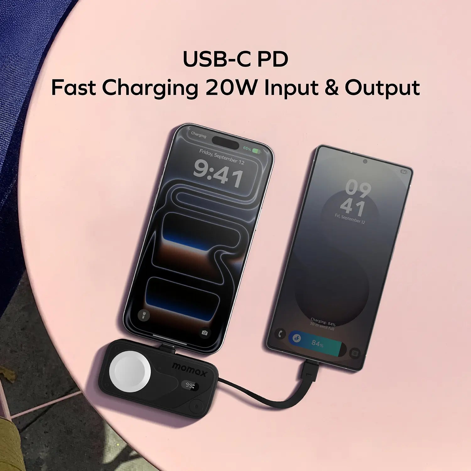 1-Power X Pro Mini⁺ 5000mAh 內置USB-C 可摺疊充電插頭及 USB-C 線移動電源配備 Apple Watch 快速充電器