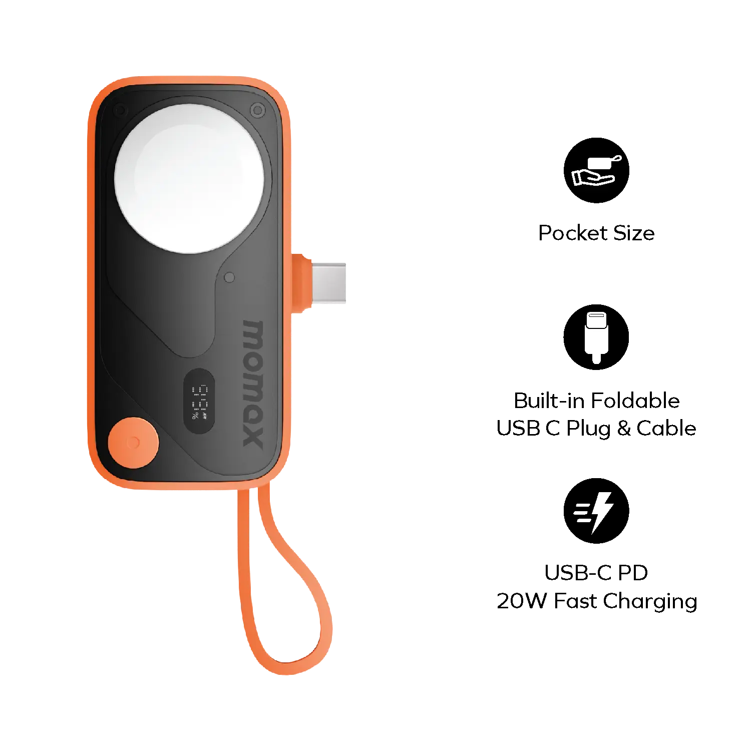 1-Power X Pro Mini⁺ 5000mAh 內置USB-C 可摺疊充電插頭及 USB-C 線移動電源配備 Apple Watch 快速充電器