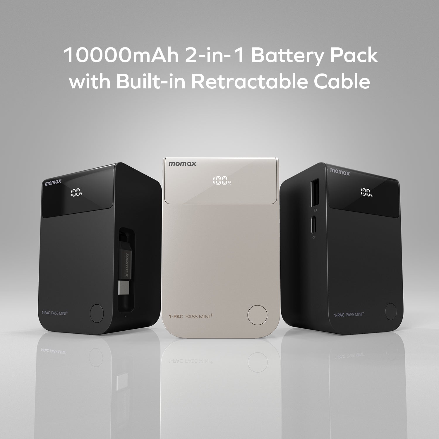 1-Pac Pass Mini⁺ 10000mAh 2 合 1 內建伸縮充電線移動電源 (CCC 認證)