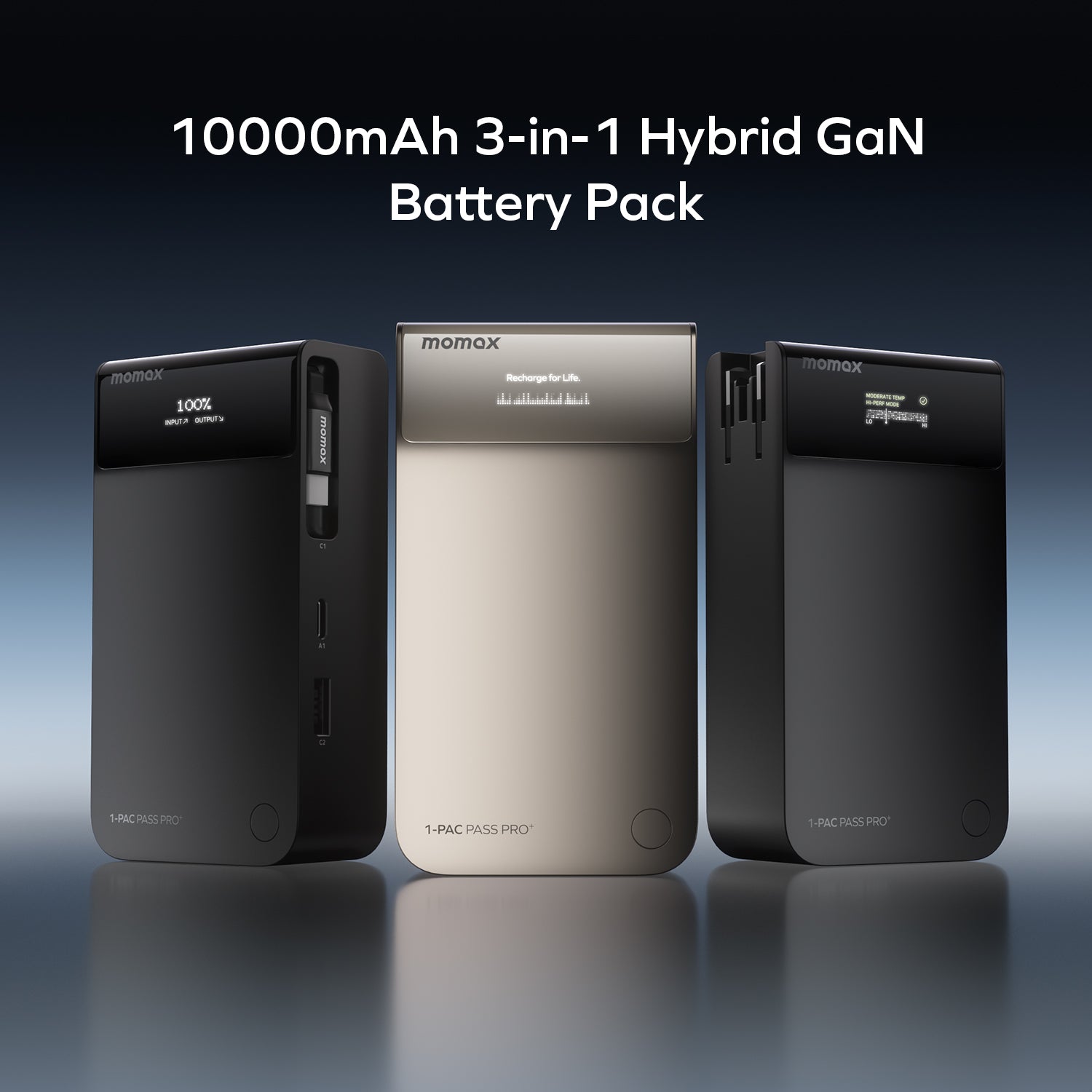 1-Pac Pass Pro⁺ 10000mAh 3合1 內建伸縮充電線混合 GaN 流動電源 (45W)
