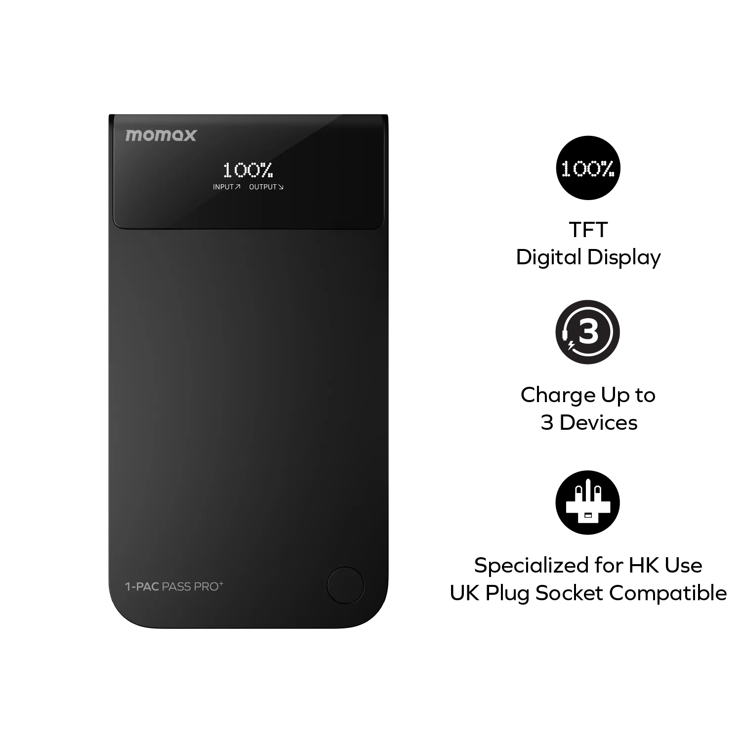 1-Pac Pass Pro⁺ 10000mAh 3合1 內建伸縮充電線混合 GaN 流動電源 (45W)