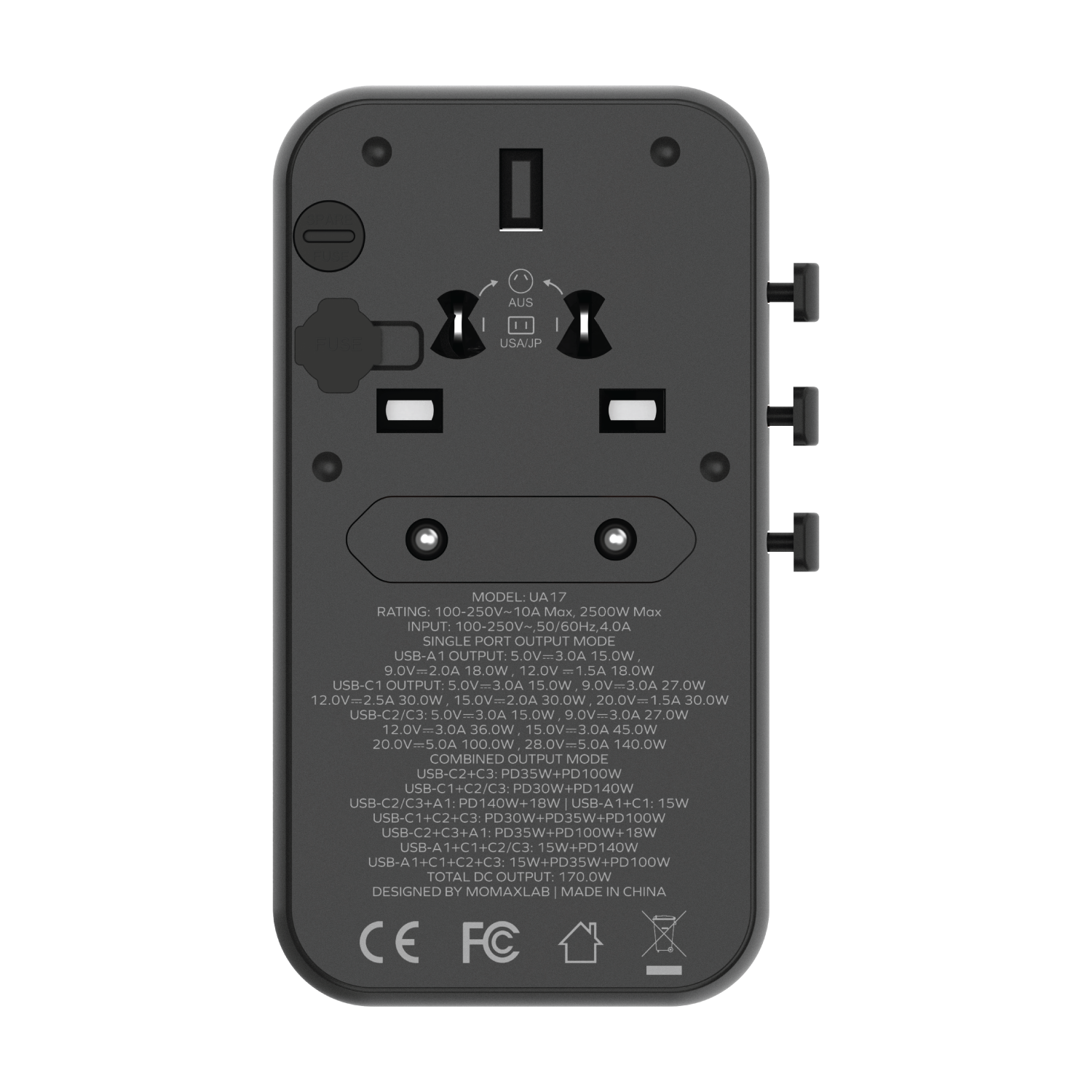 1-World 4-Port GaN Travel Charger 170W + USB-C Cable