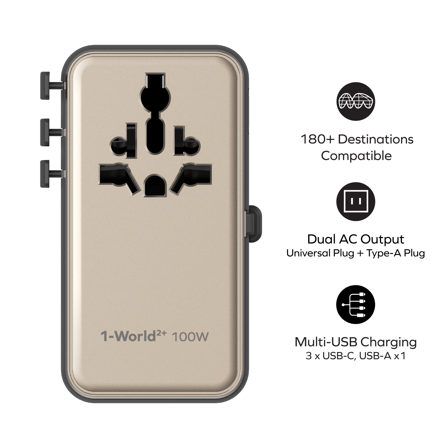1-World²⁺ 100W 伸縮充電線四接口旅行充電插座