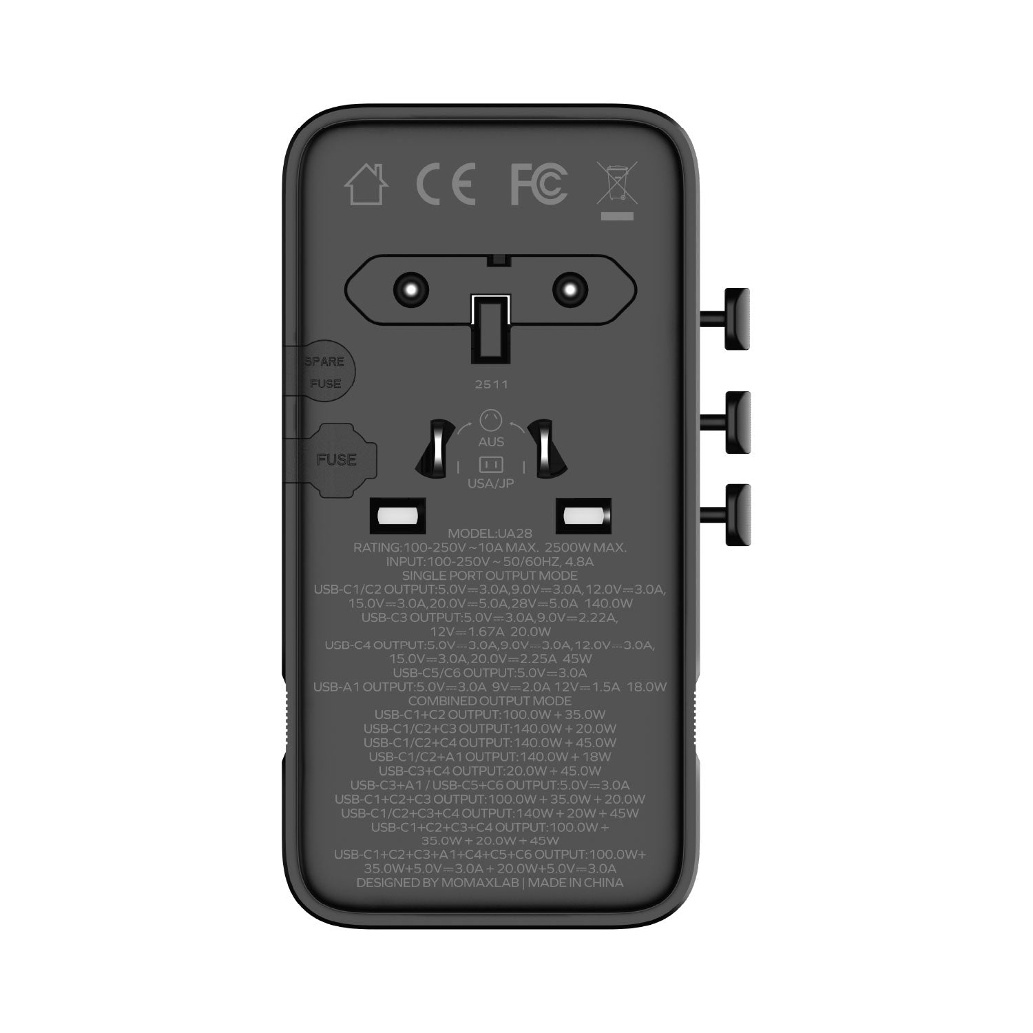 1-World² 205W 七接口雙 AC 旅行充電插座