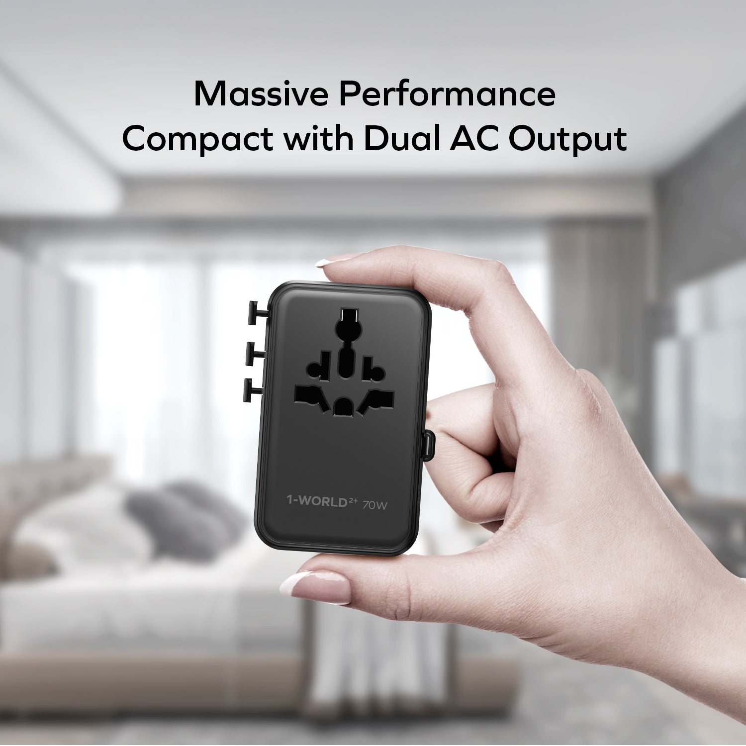 1-World²⁺
70W 伸縮充電線三接口雙 AC 旅行充電插座
