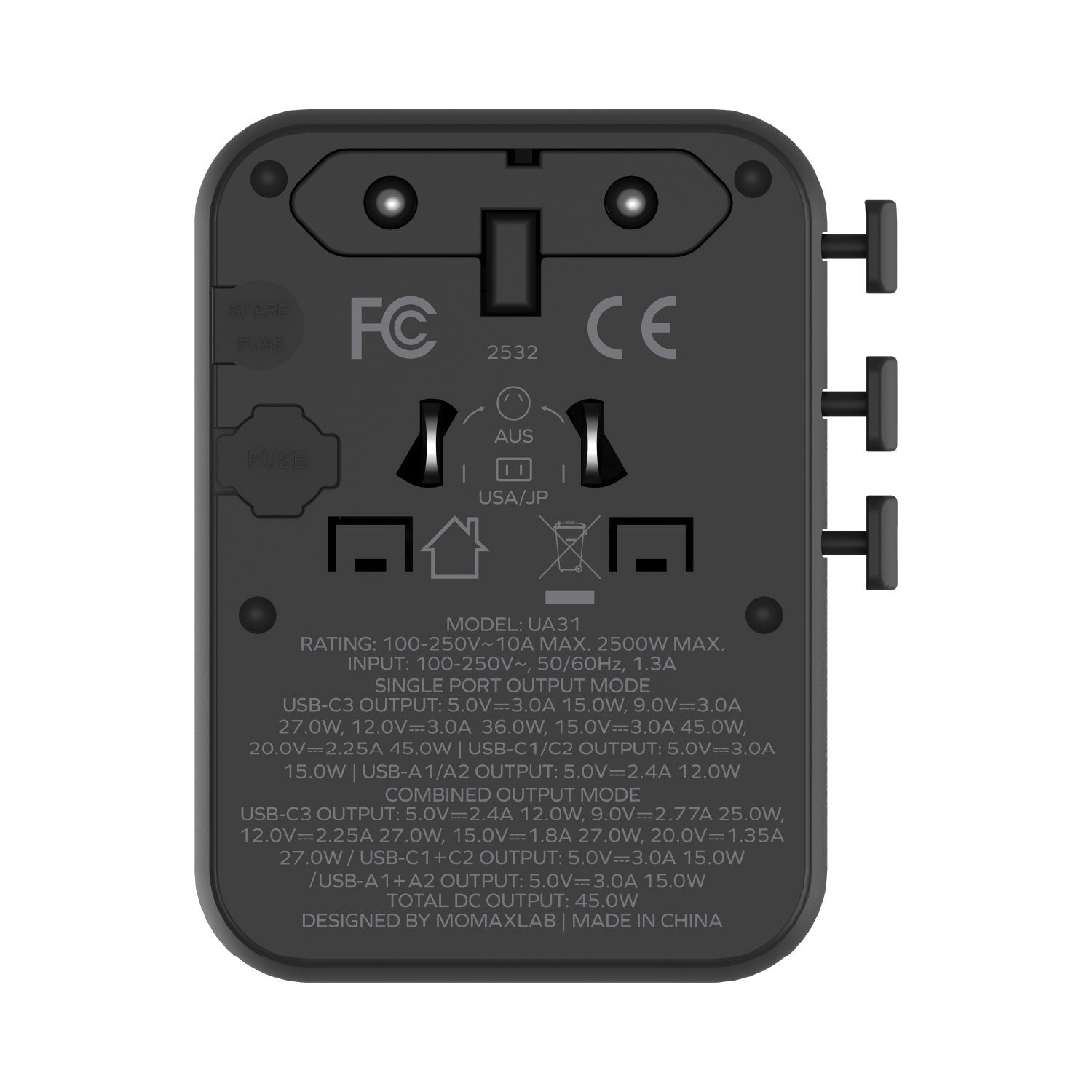 1-World²
45W 5-Port Dual AC Travel Adapter