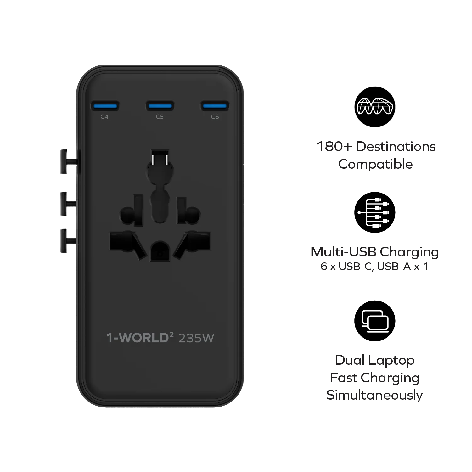 1-World² 235W Dreamer 235 七接口雙 AC 旅行充電插座