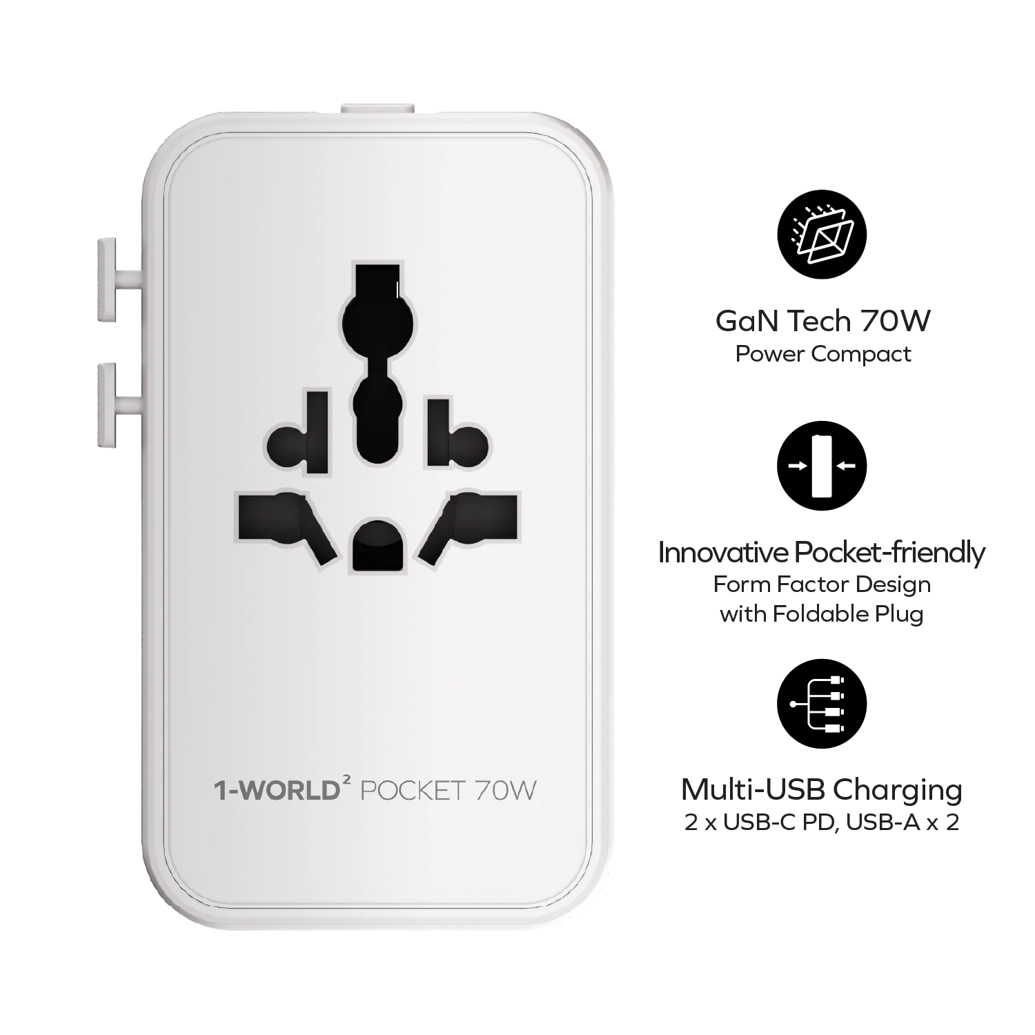 1-World² Pocket 70W 四接口雙 AC 旅行充電插座