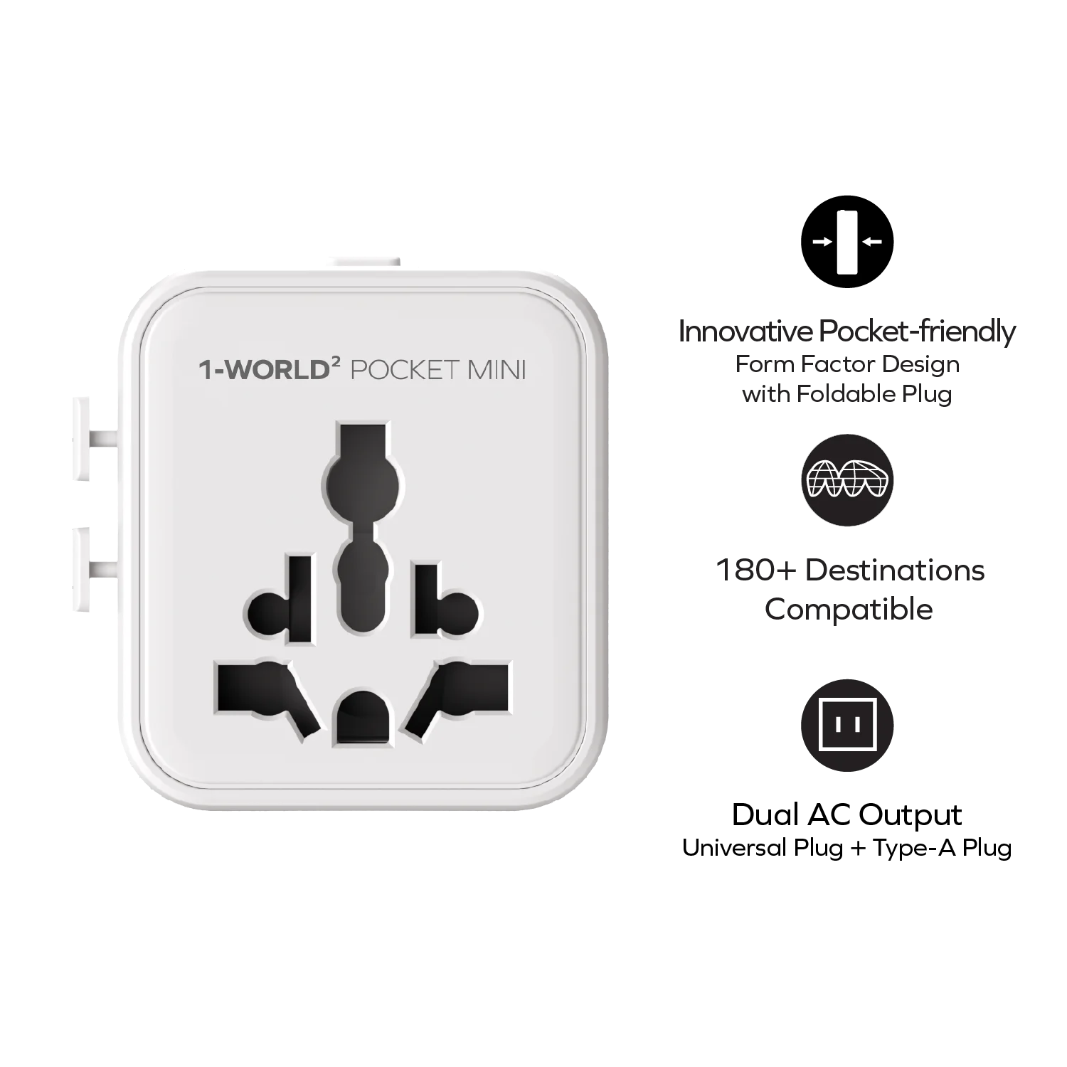 1-World² Pocket Mini 雙 AC 旅行插座