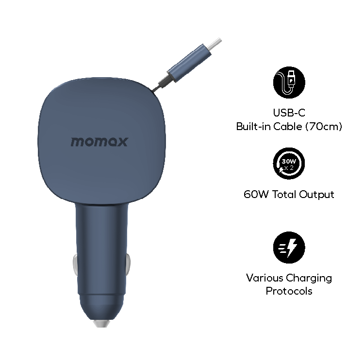 1-MOVE⁺
60W 伸縮充電線雙接口車用充電器