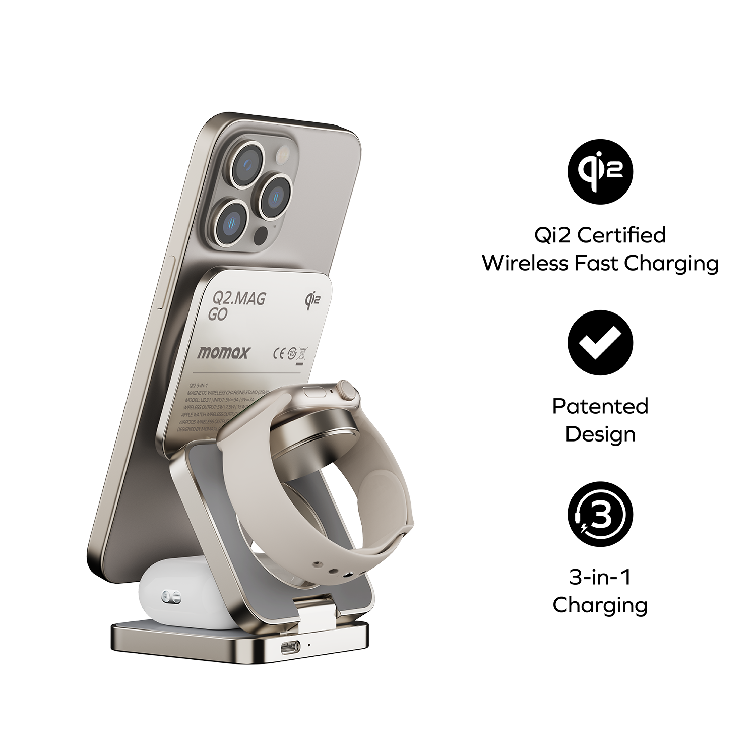 Q2.Mag Go 25W Qi2 三合一磁吸無線充電支架