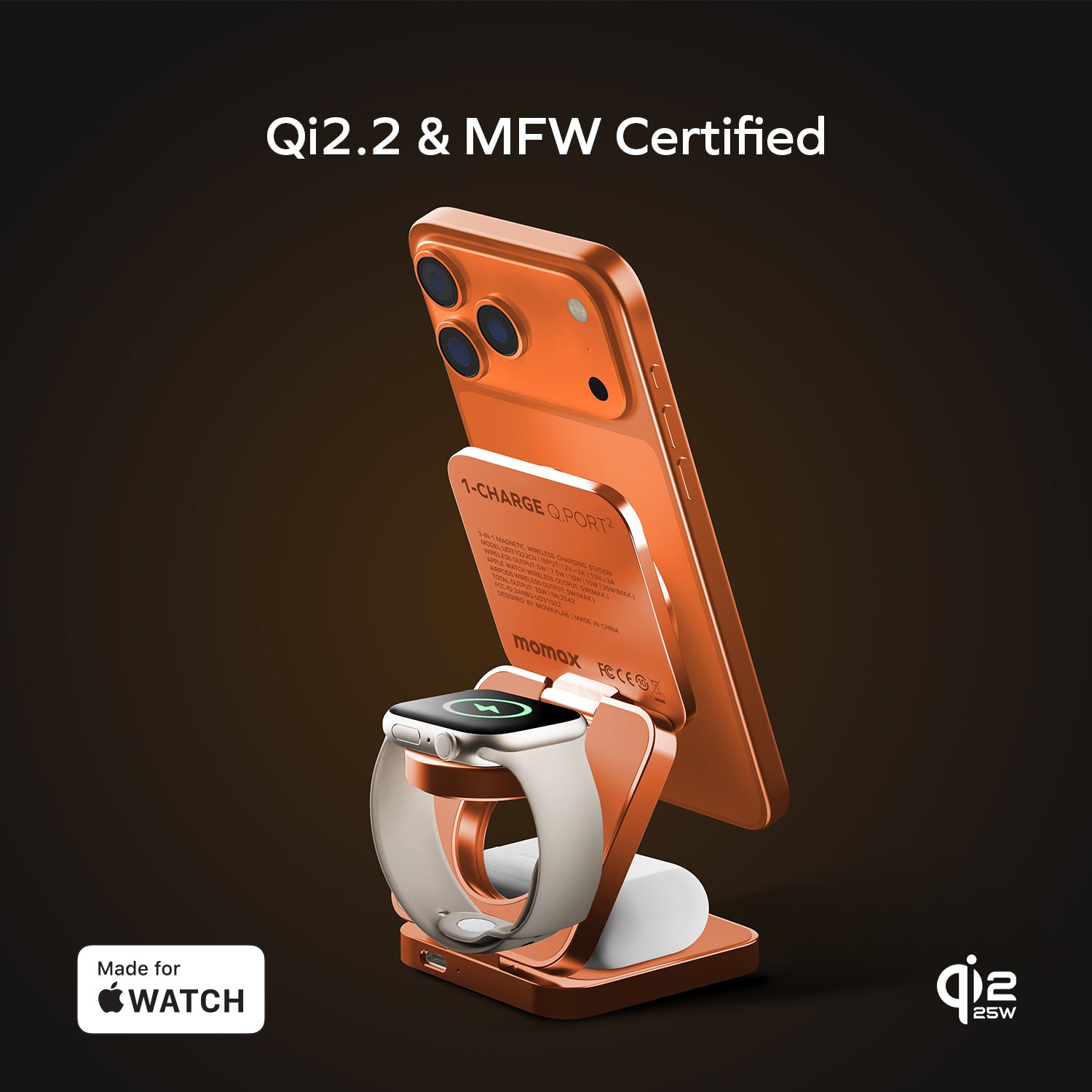 1-Charge Q.Port² 折疊 Qi2.2 三合一無線充電座
