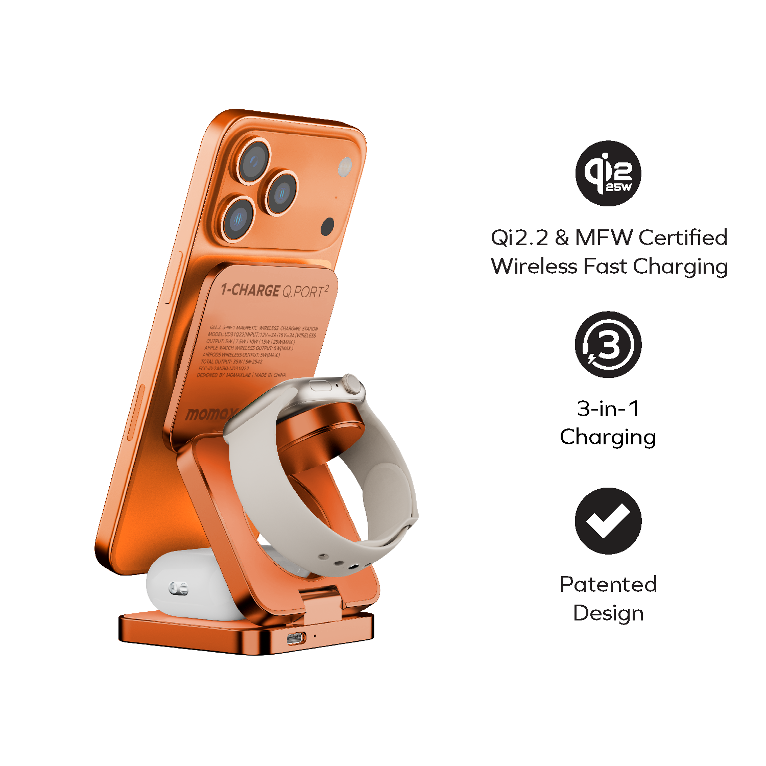 1-Charge Q.Port² 折疊 Qi2.2 三合一無線充電座