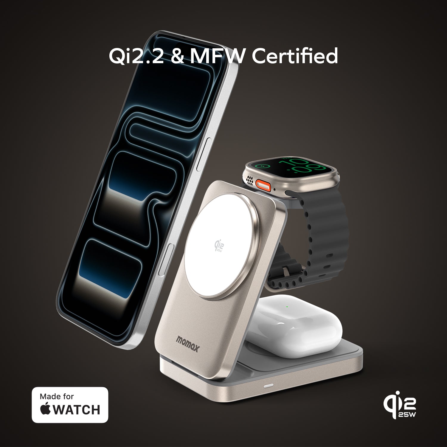 1-Charge Q.Port²
 折疊 Qi2.2 三合一無線充電支架