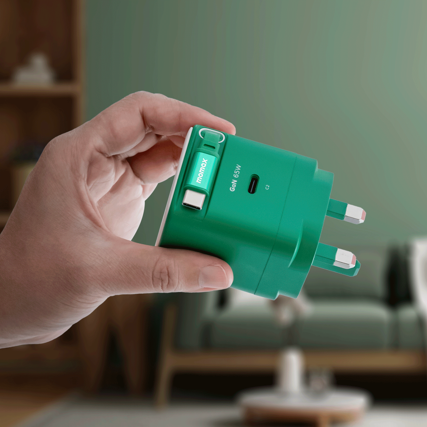1-CHARGE+ 1 連接埠 GaN 65W 充電器,附可伸縮 USB-C線