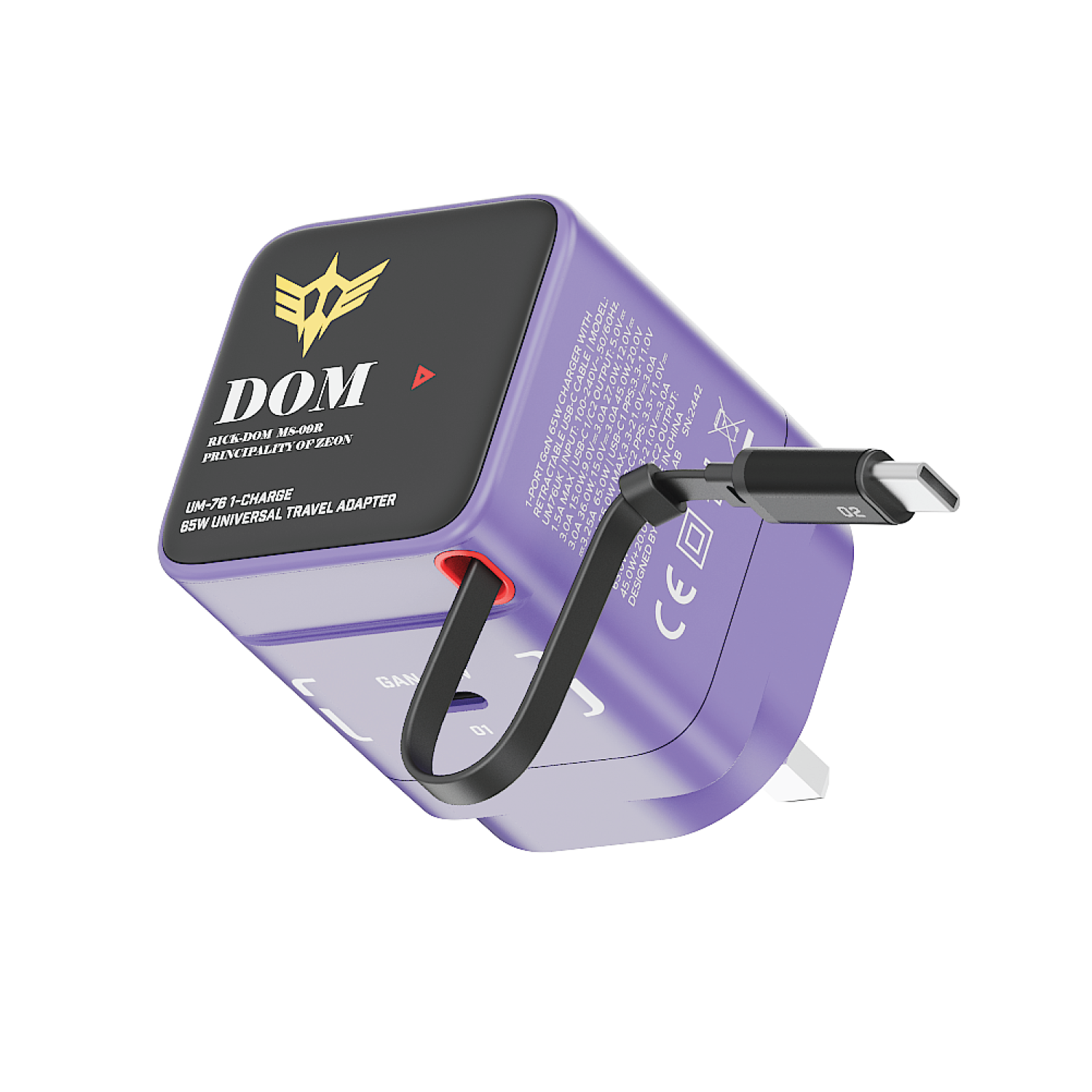 1-Charge+ 1-Port GaN Charger With Built-In USB-C Cable 65W