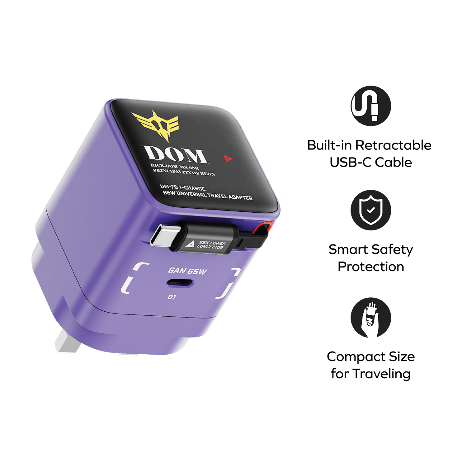 1-Charge+ 1-Port GaN Charger With Built-In USB-C Cable 65W