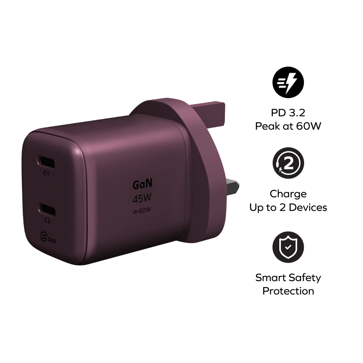 1-Charge 45W 2-Port GaN Charger (PD 3.2)