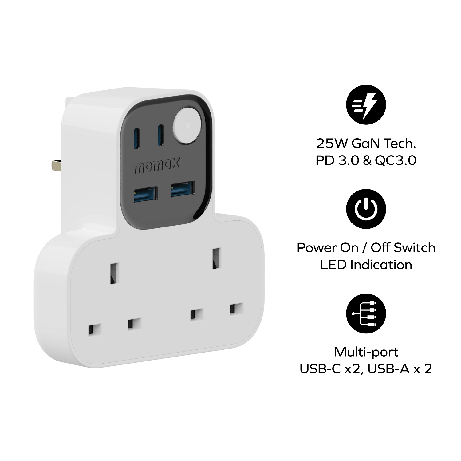 1-Charge Work Flow T-shaped Extension 2 Socket with USB