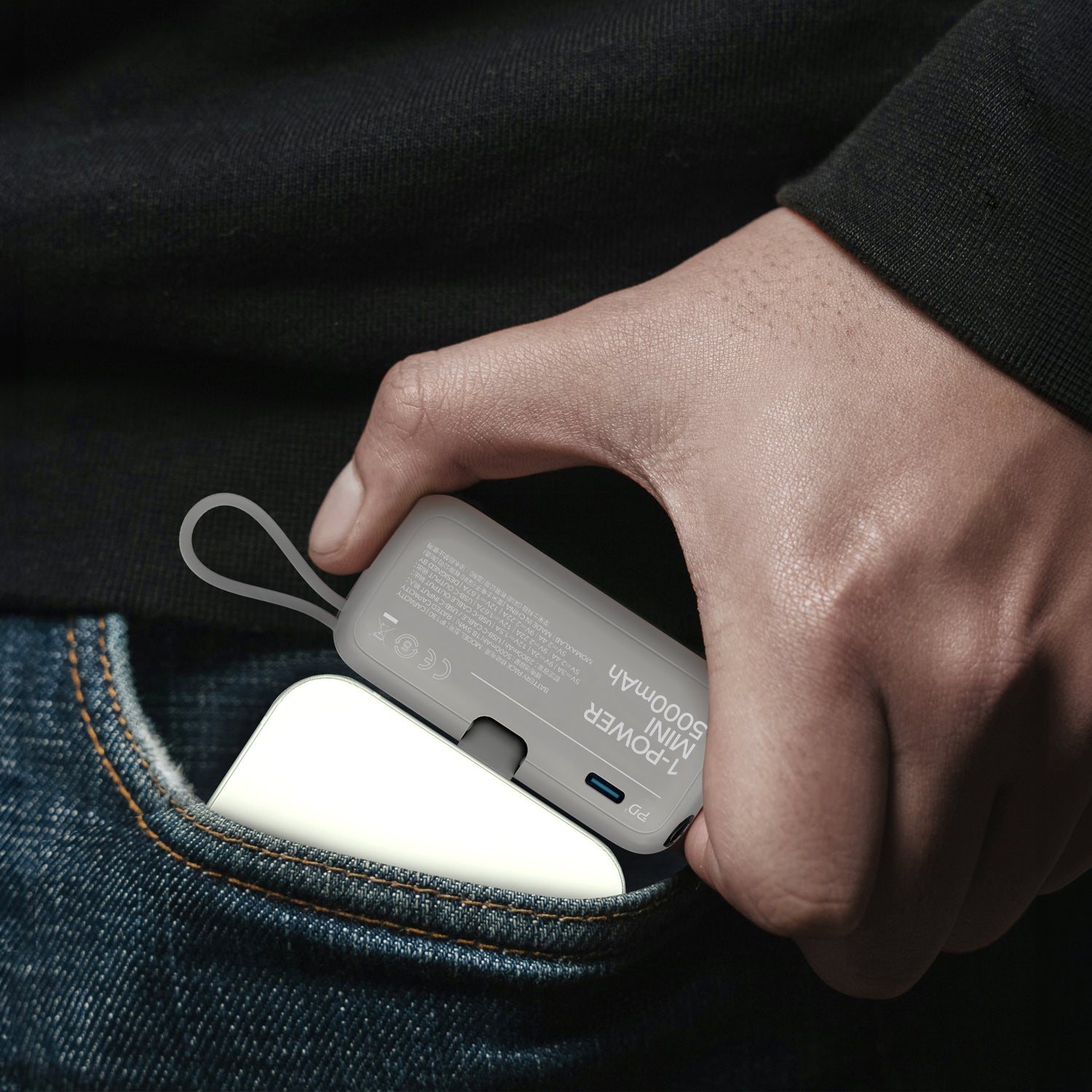 1-Power Mini 5000mAh built-in foldable USB-C power bank (Valentine's Limited Edition - Cherry Blossom)