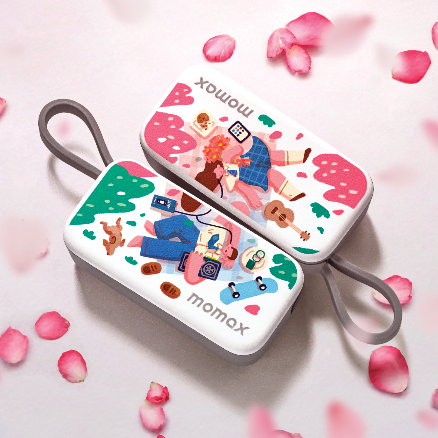 1-Power Mini 5000mAh built-in foldable USB-C power bank (Valentine's Limited Edition - Cherry Blossom)
