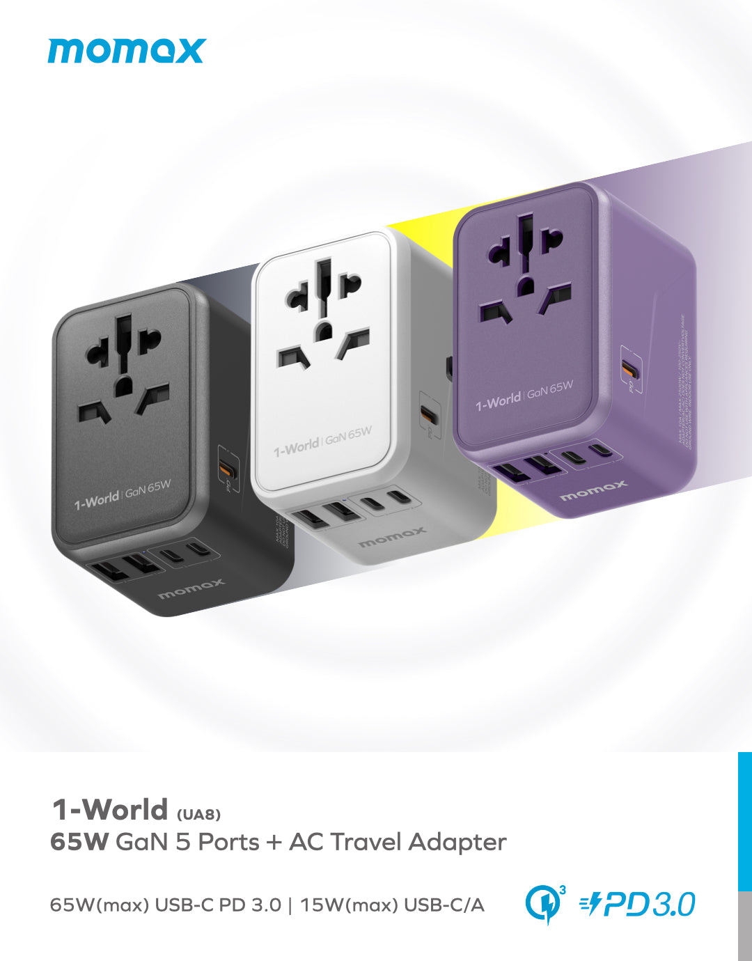 Momax 1-World 65W GaN 方便式旅行插座