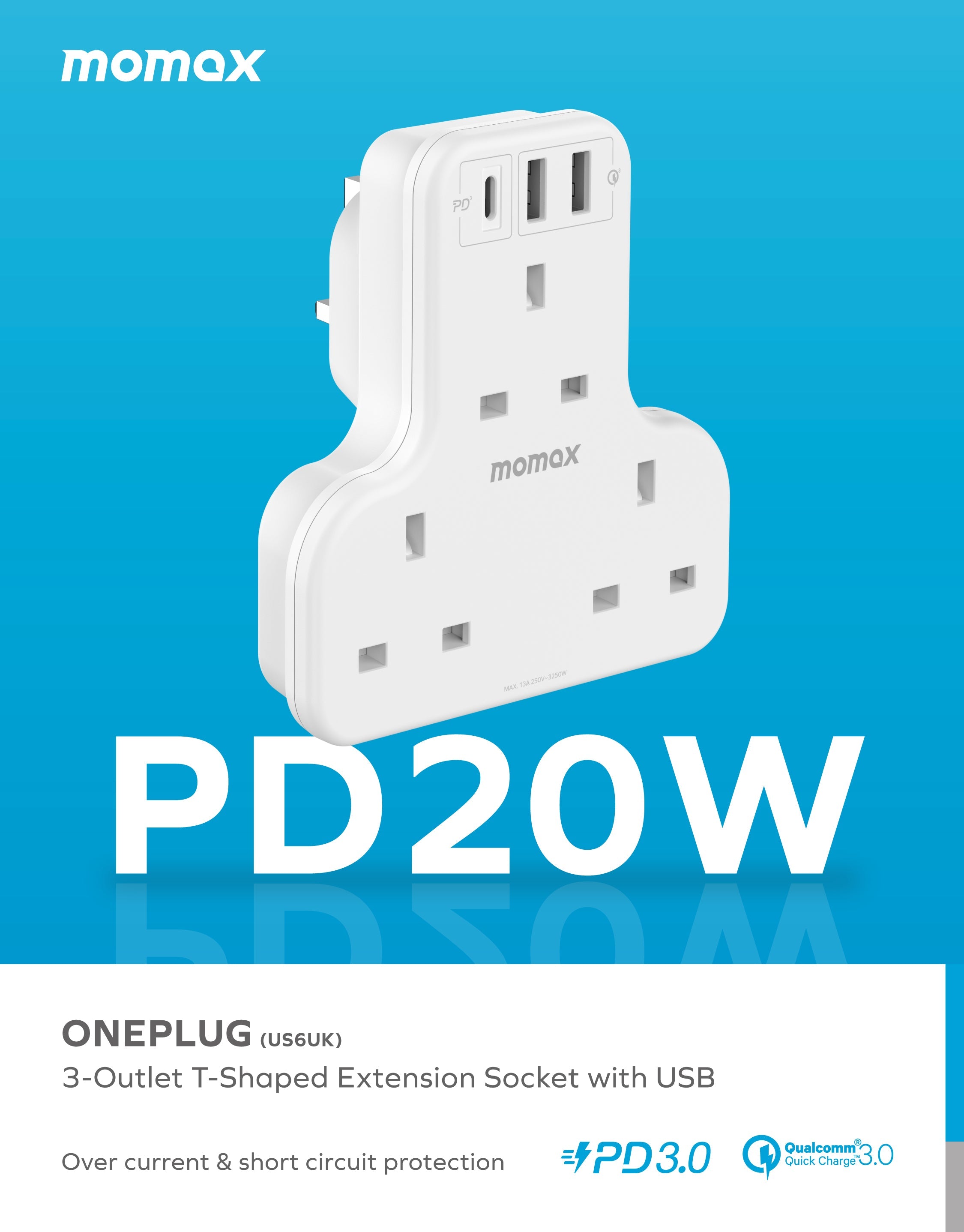 OnePlug PD20W 2A1C 3位T型插座