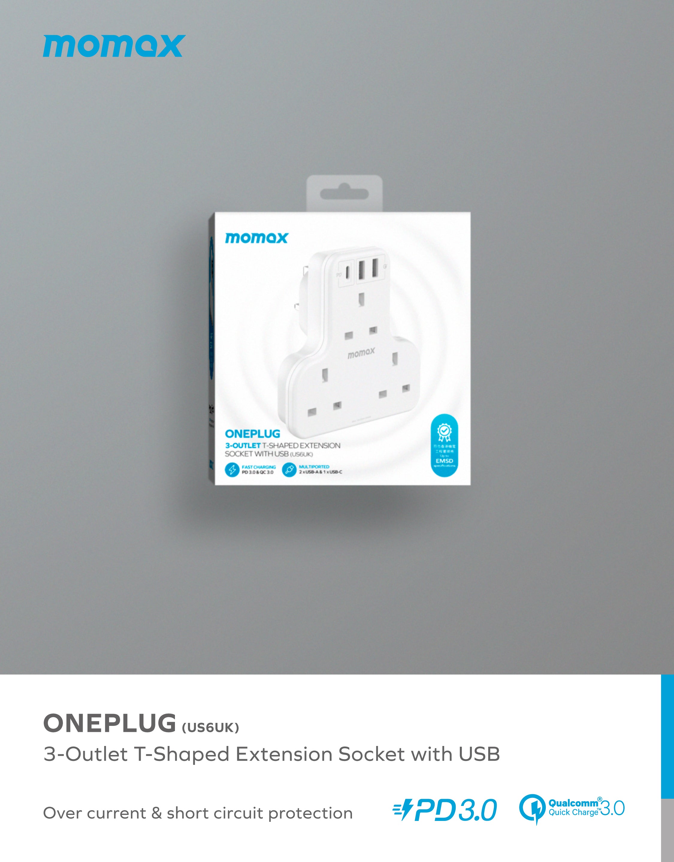 ONEPLUG PD20W 2A1C 3位T型插座