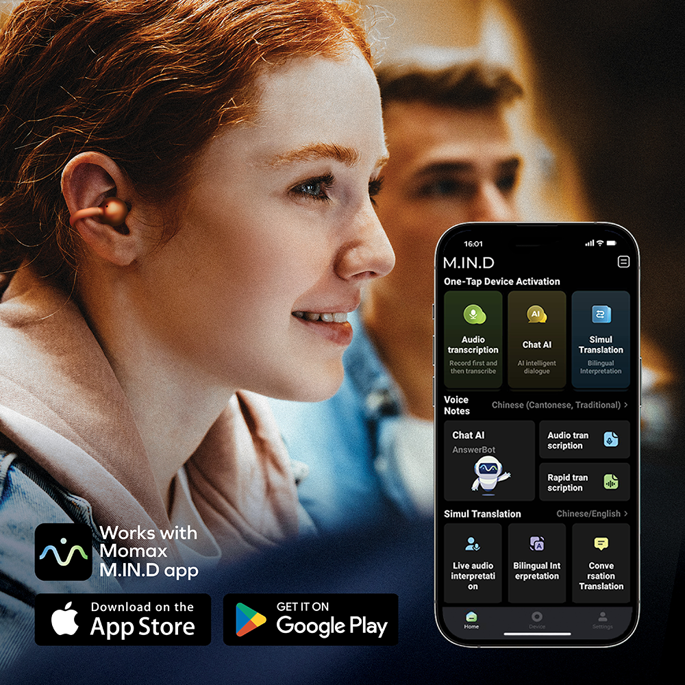 Momax 全新AI夾耳式環境降噪耳機隆重登場 搭載革命性 AI 即時翻譯技術，支援 140 種語言 助您打破語言障礙，暢行全球