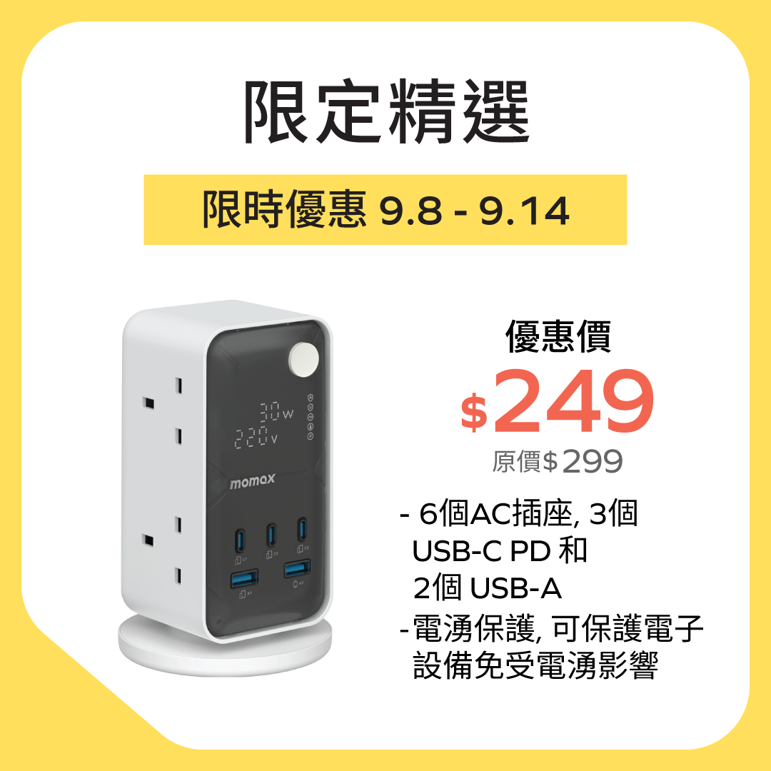 1-Charge Work Flow 6-Outlet GaN Power Tower 35W with USB Ports