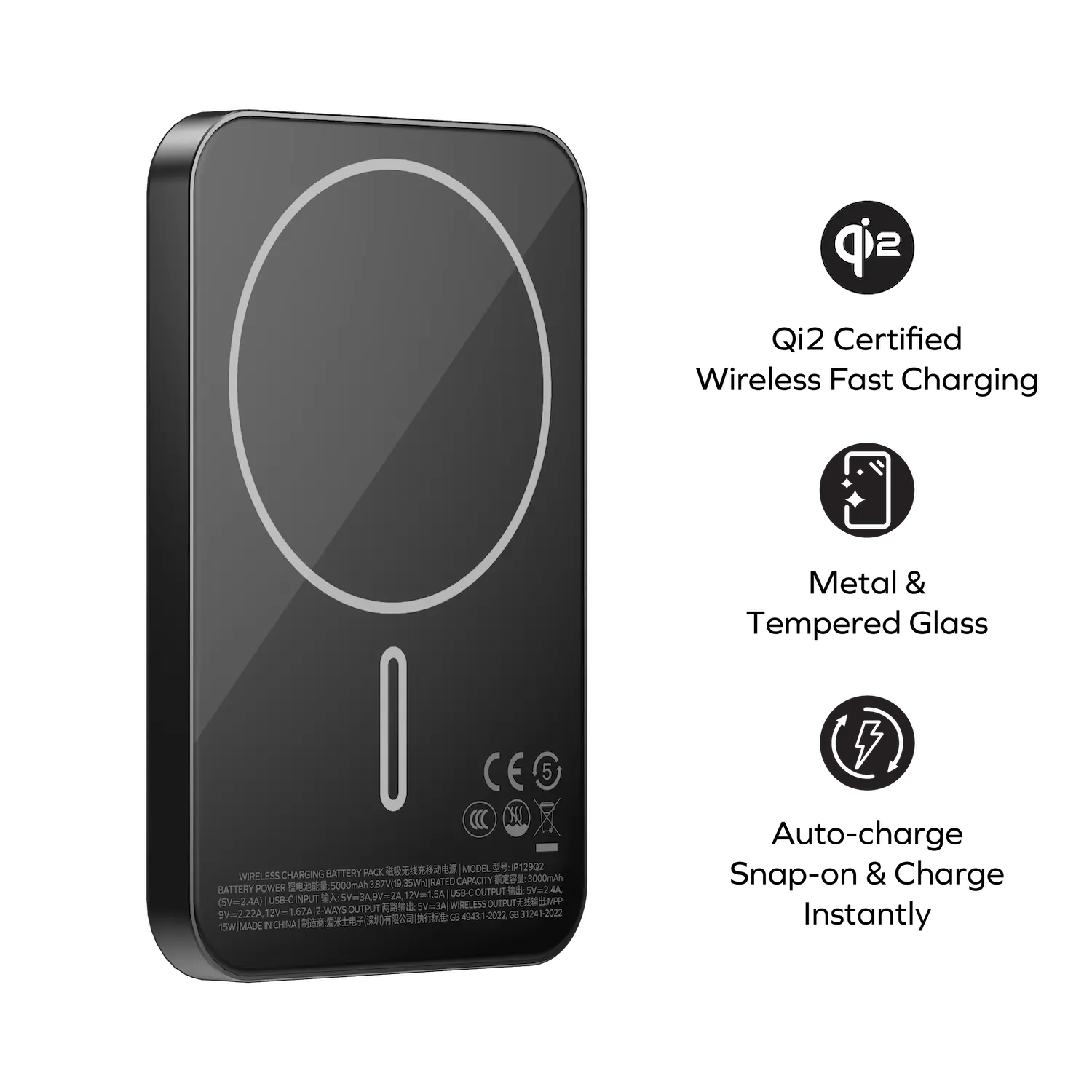 1-Power Q.Pass Qi2 Magnetic Wireless Power Bank 5000mAh