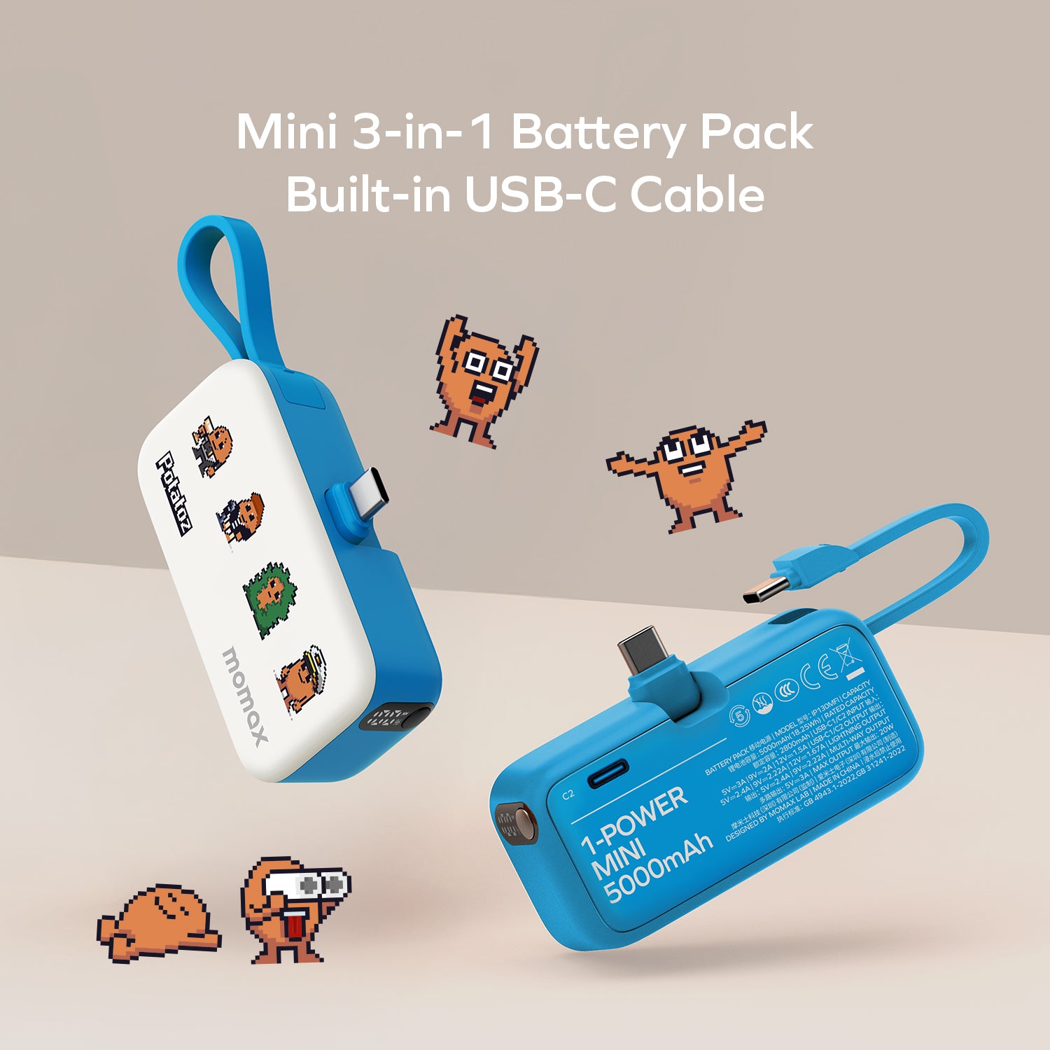 1-Power Mini 5000mAh 内置可折叠USB-C移動電源 (CCC 認證)