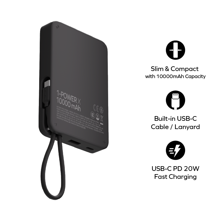 1-Power X 10000mAh 內置USB-C線移動電源 [新品預售 | 預計九月中到貨]