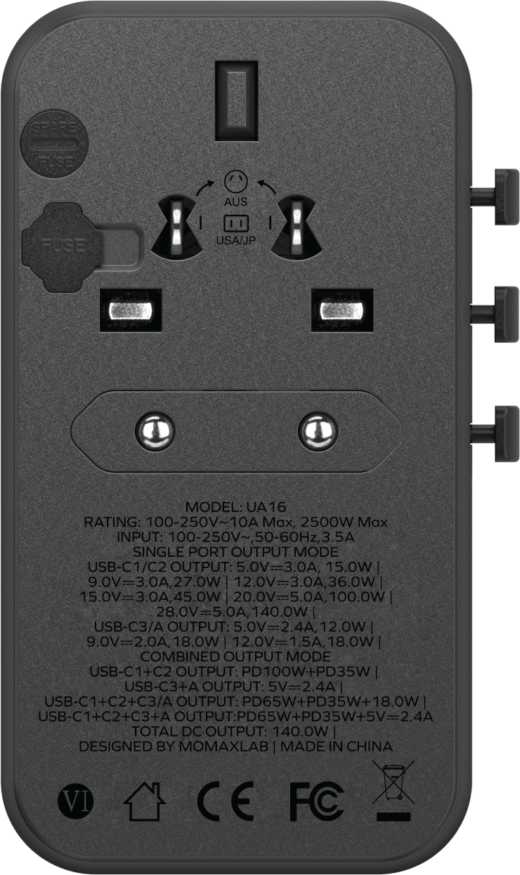 1-World 140W 4-插口 + AC旅行充電插座 (內附140W USB-C充電線)