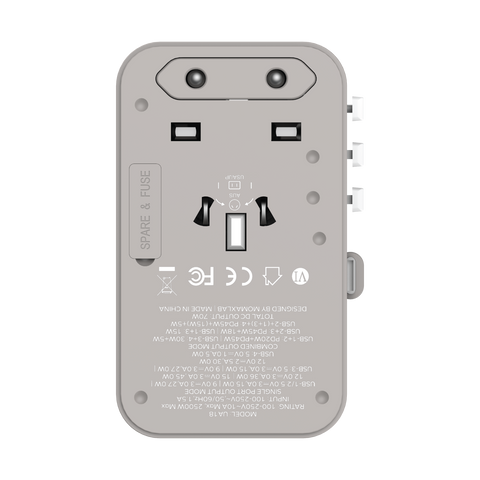 1-World+ 70W GaN 3插口及內置伸縮USB-C充電線旅行插座 [新品預售 | 預計3月出貨]