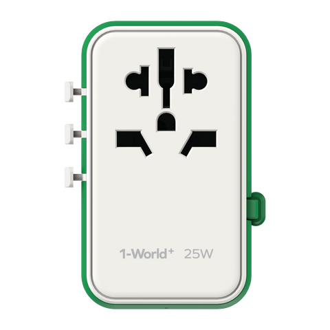 1-World+ 25W 3-插口 內建 USB-C 充電線 + AC 旅行充電插座