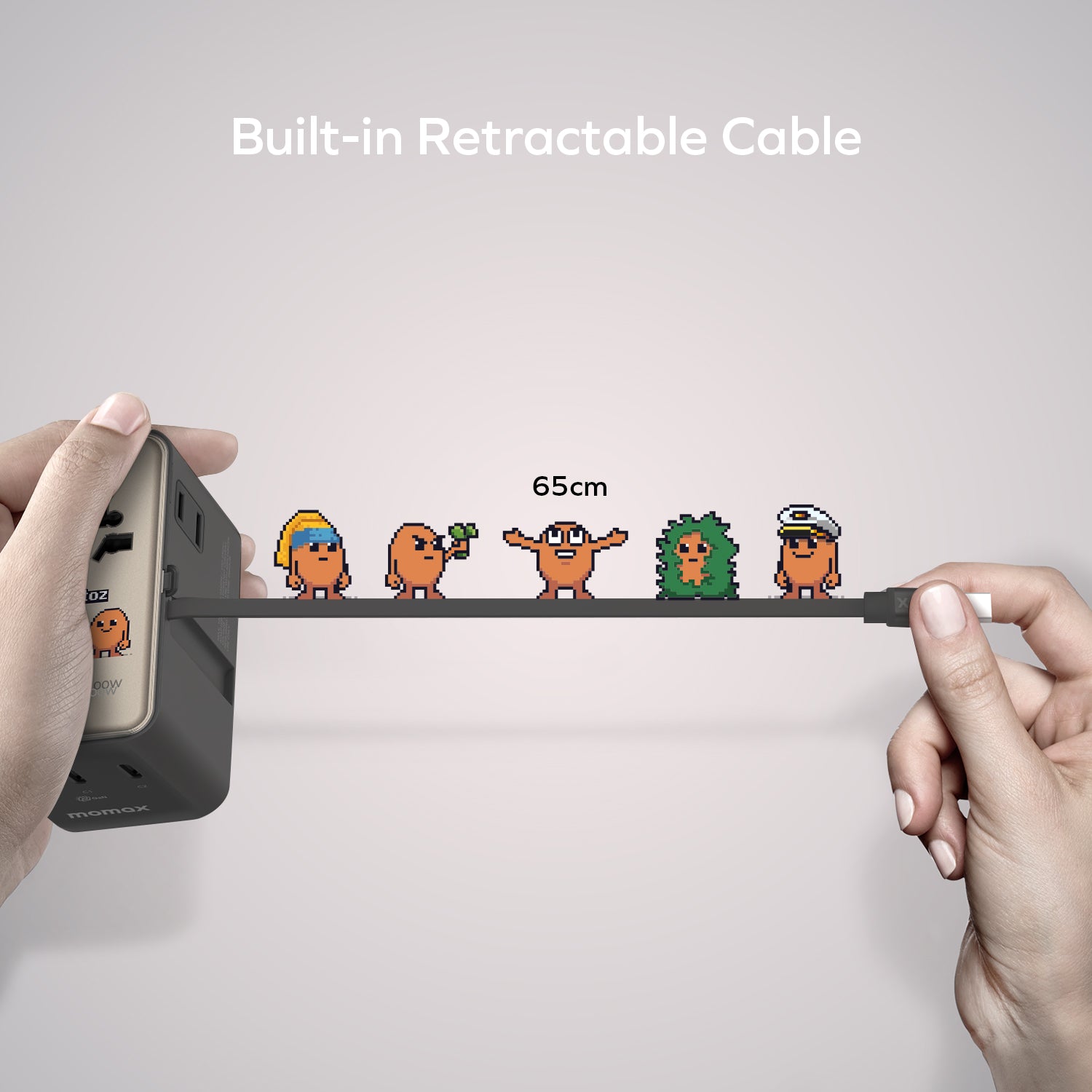 1-World²⁺ 4-Port Mini Universal Travel GaN Charger with Built-In Retractable Cable 100W with Dual AC - Limited Edition