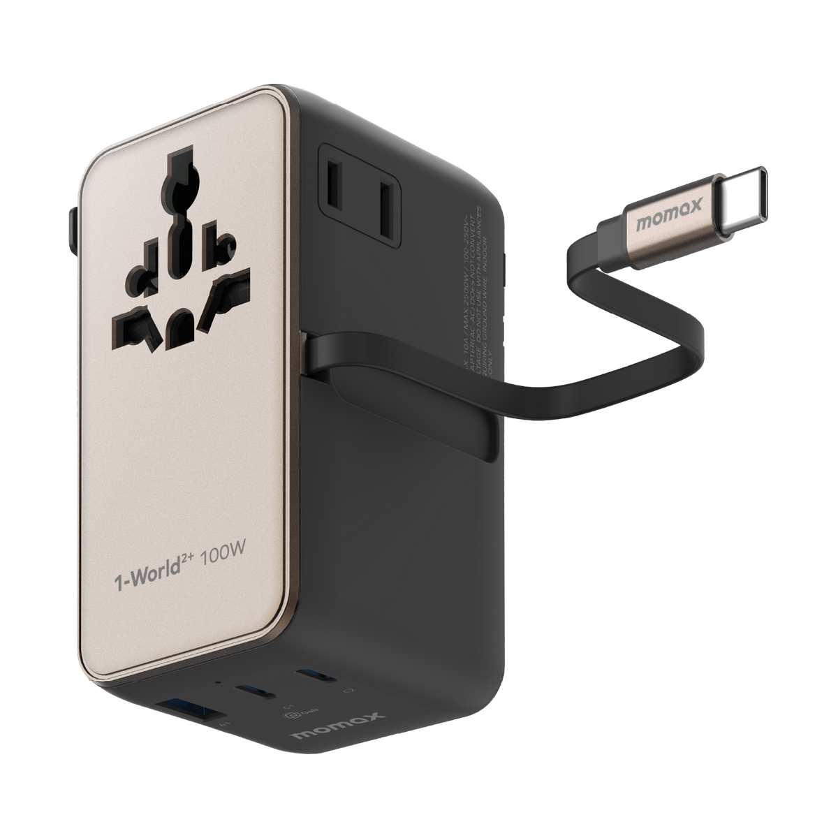 1-World²⁺ 4-Port Mini Universal Travel GaN Charger with Built-In Retra