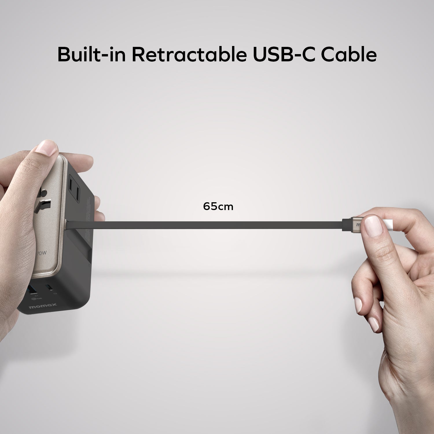 1-World²⁺  70W 伸縮充電線三接口雙 AC 旅行充電插座