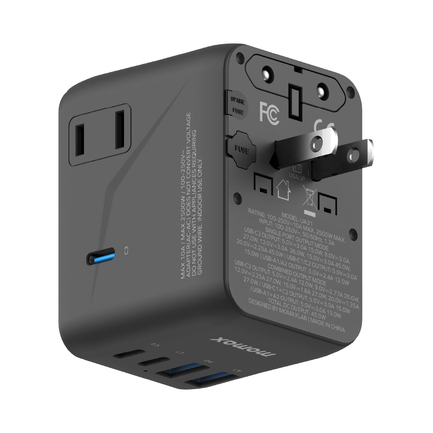 1-World² 45W 5-Port Dual AC Travel Adapter