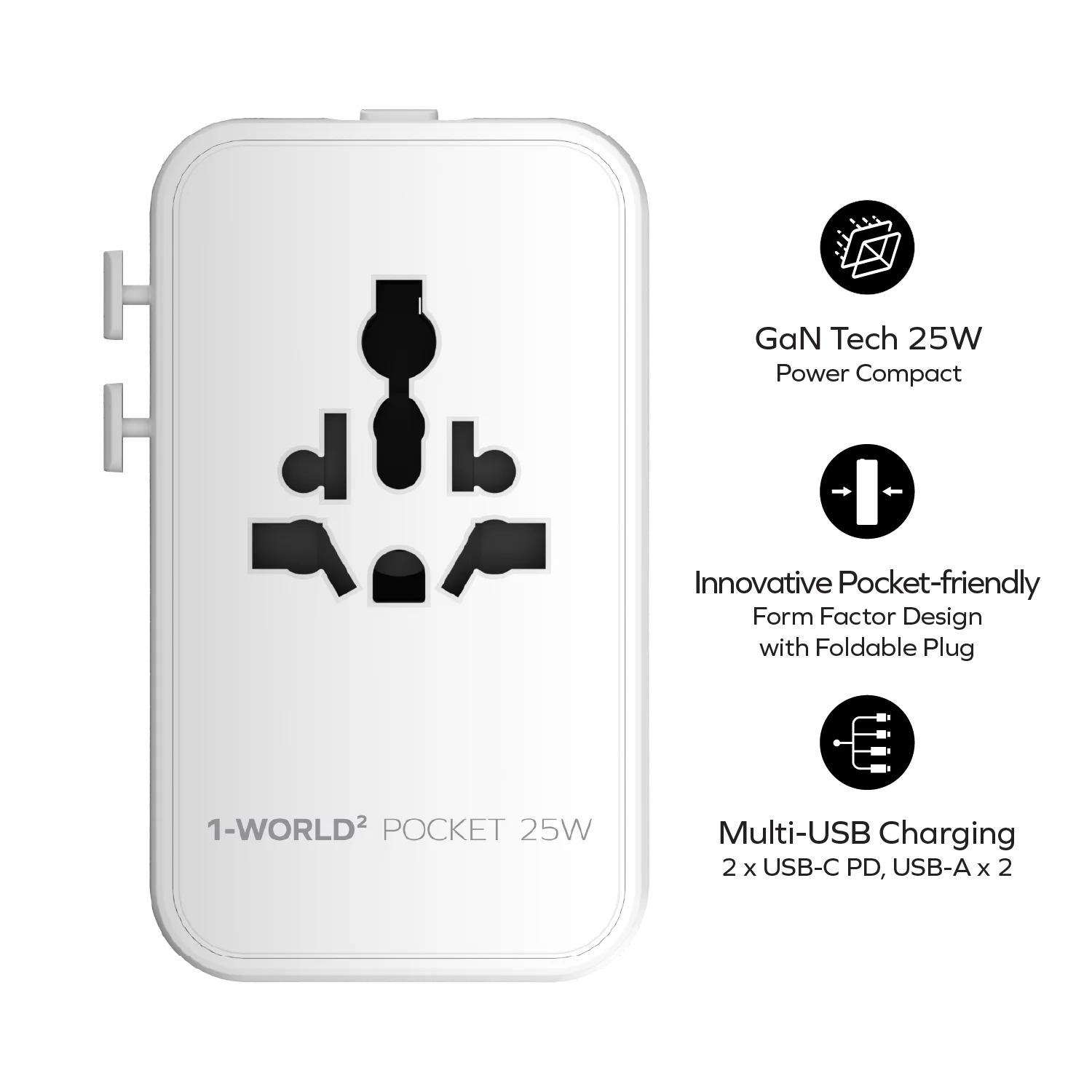 1-World² Pocket 25W 四接口雙 AC 旅行充電插座