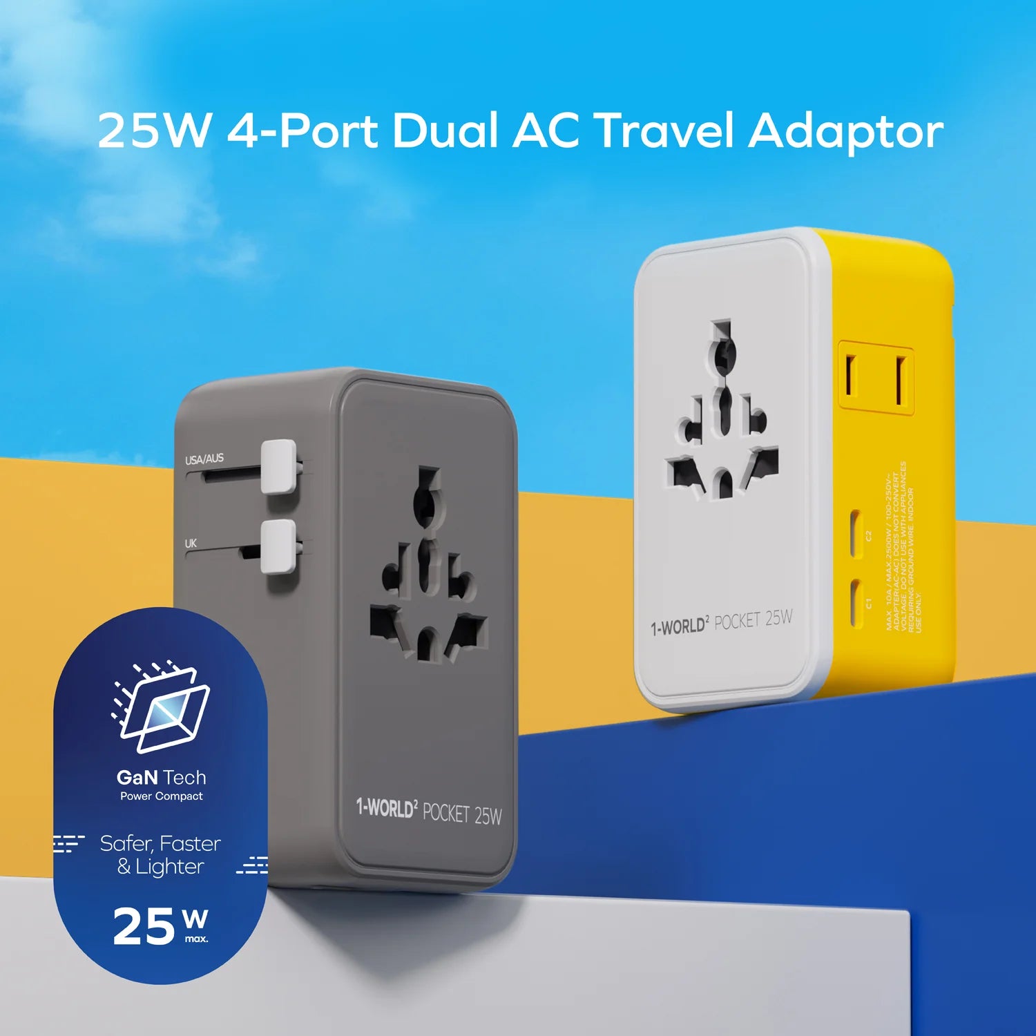 1-World² Pocket 25W 四接口雙 AC 旅行充電插座