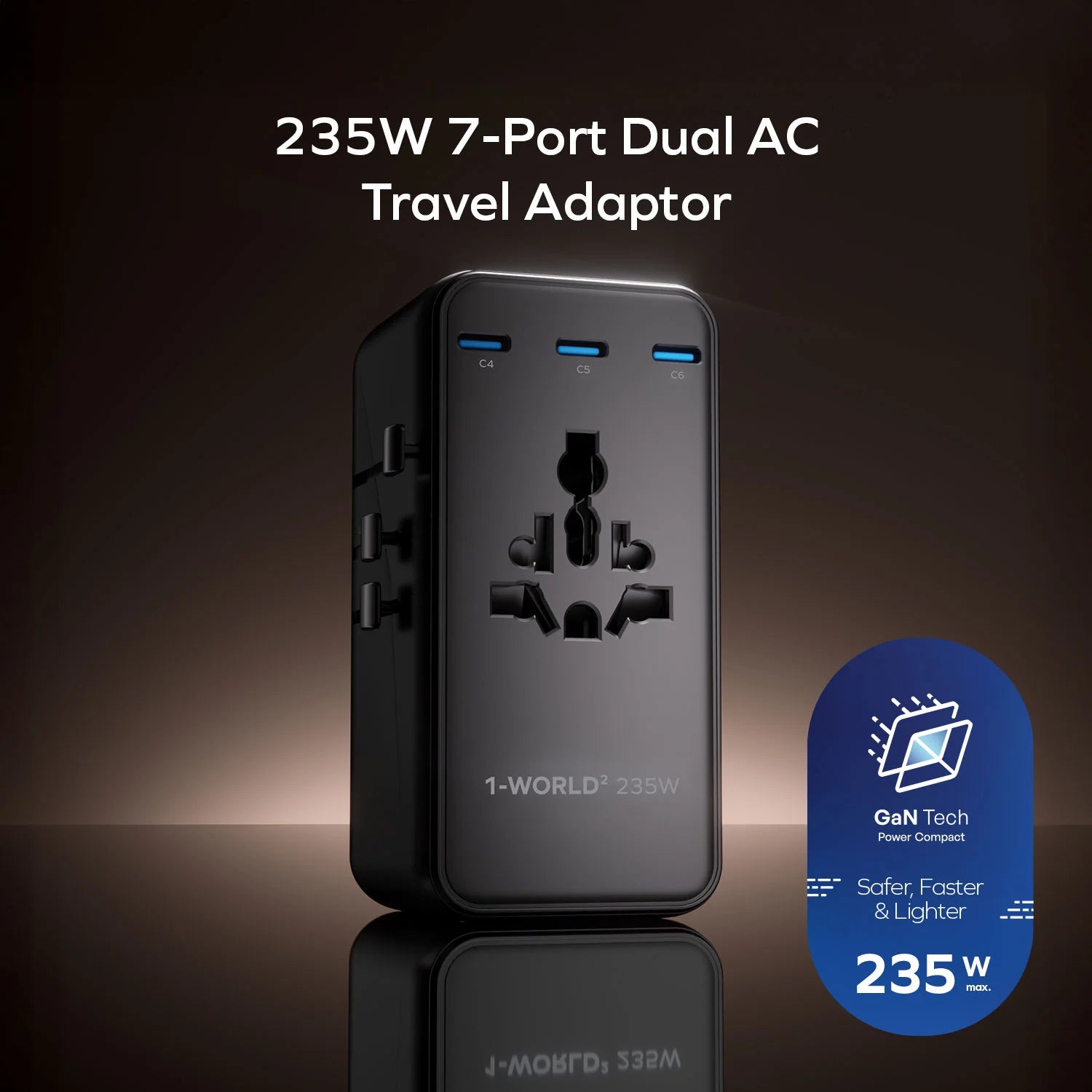 1-World² 235W Dreamer 235 7-Port Dual AC Travel Adapter