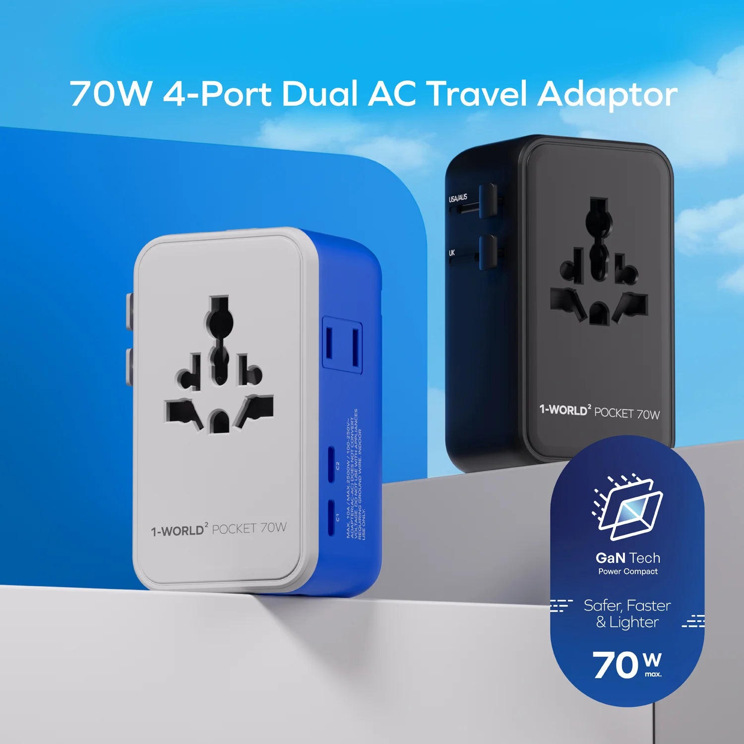 1-World² Pocket 70W 四接口雙 AC 旅行充電插座